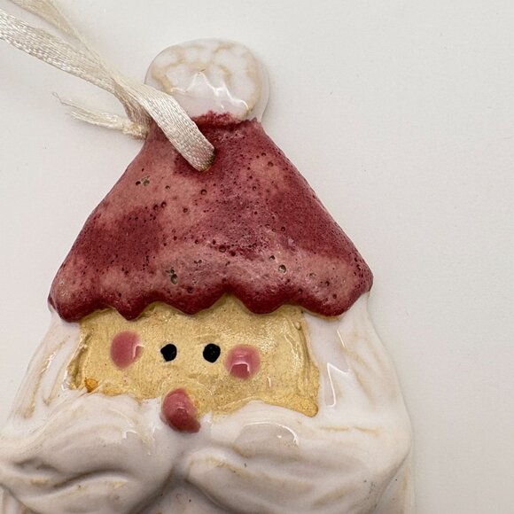 Vintage Santa Claus Face Christmas Tree Ornament Glossy Ceramic - Picture 5 of 6